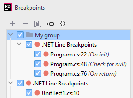 JetBrains Rider: grouping breakpoints