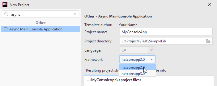 JetBrains Rider: Creating new project using custom project template