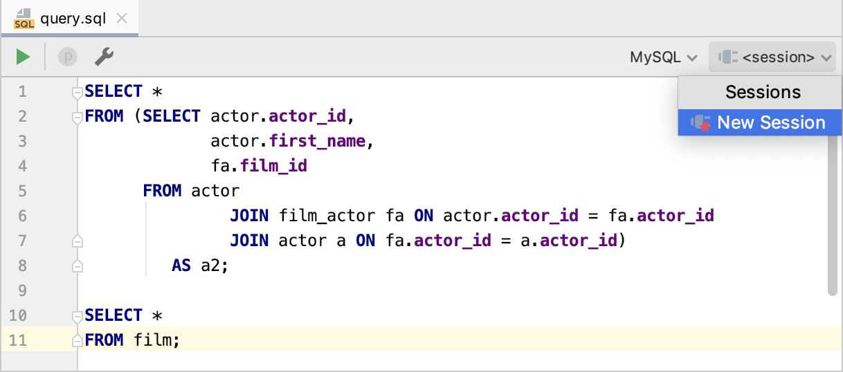 Create a connection session to a data source