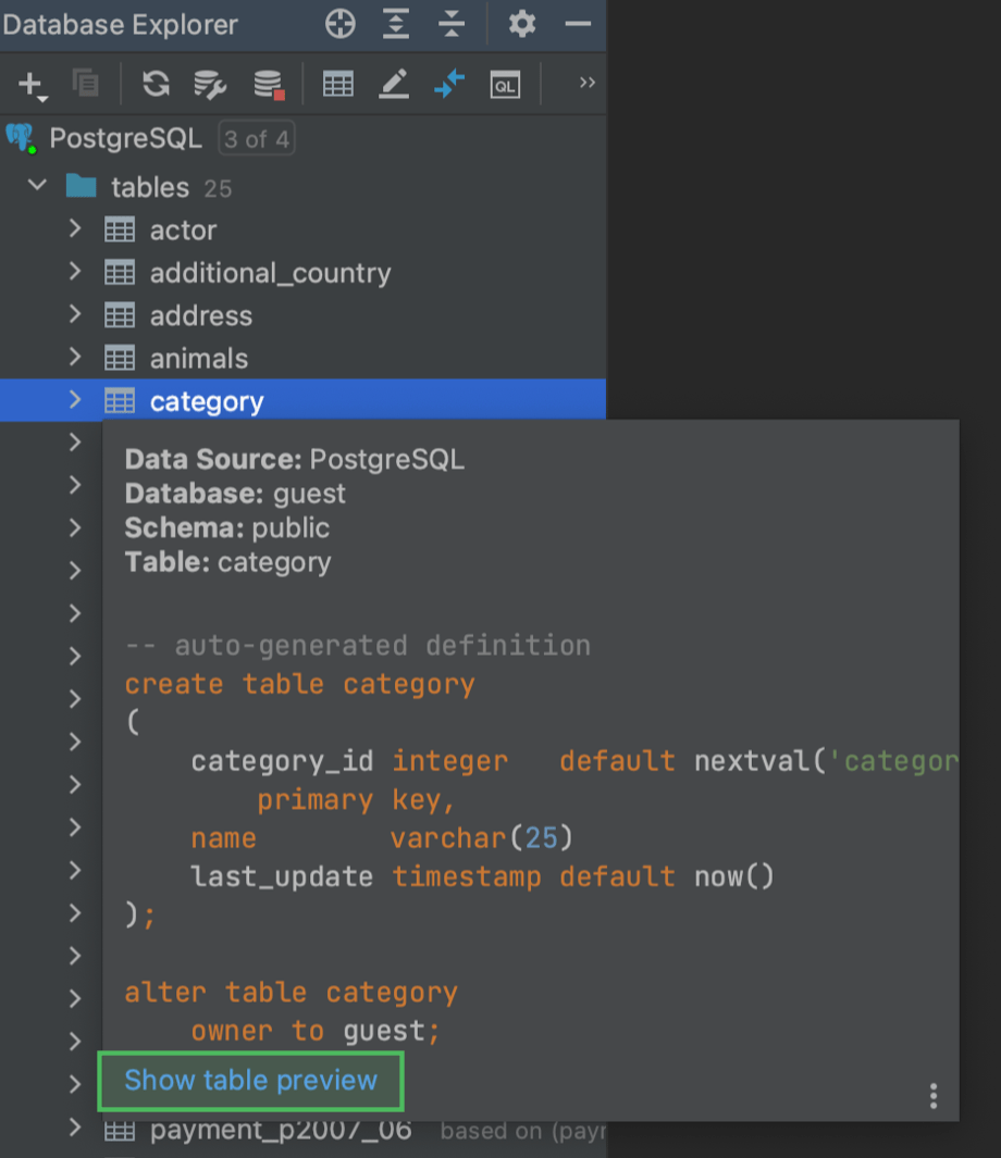 Tables | JetBrains Rider Documentation