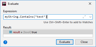 JetBrains Rider: Evaluate Expression dialog