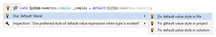 JetBrains Rider syntax style inspection: Use 'default' literal