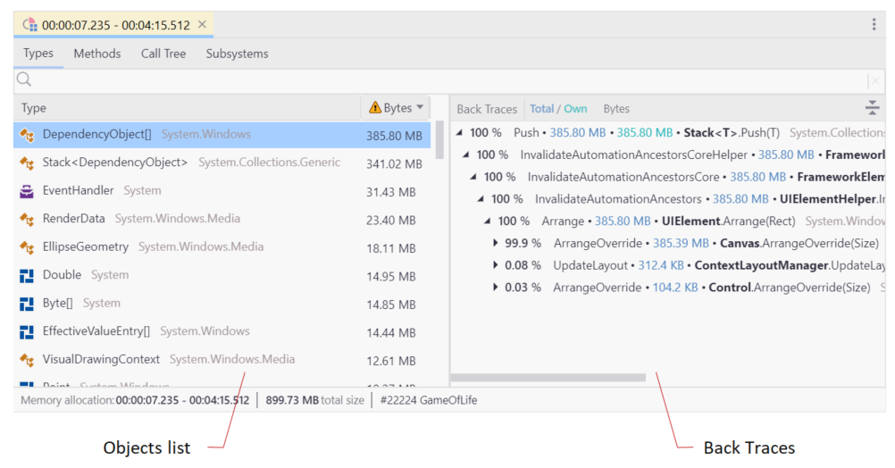 Memory Allocation view