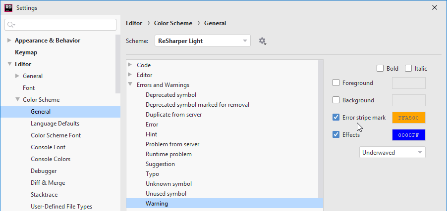 JetBrains Rider: Configuring marker bar (error stripe)