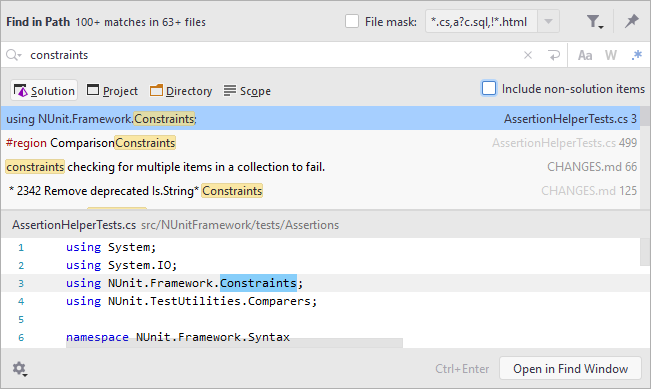 Find and replace text in solution | JetBrains Rider Documentation