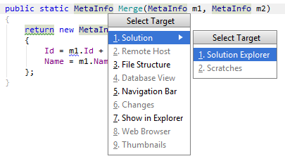 JetBrains Rider: Select Target popup