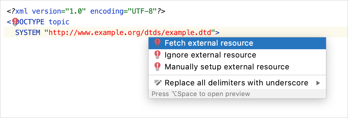 Referencing XML schemas and DTDs | JetBrains Rider Documentation