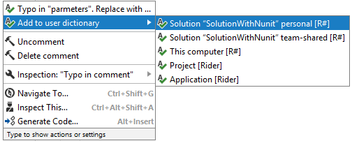 JetBrains Rider: adding user words for spell checking