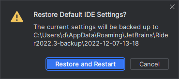 Restore default settings | JetBrains Rider Documentation