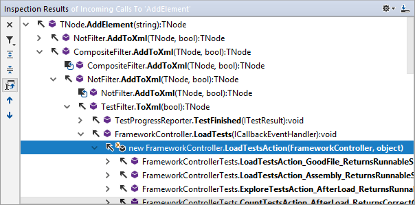 Incoming calls in the Inspection Results window