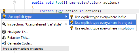 'var' usage quick-fix