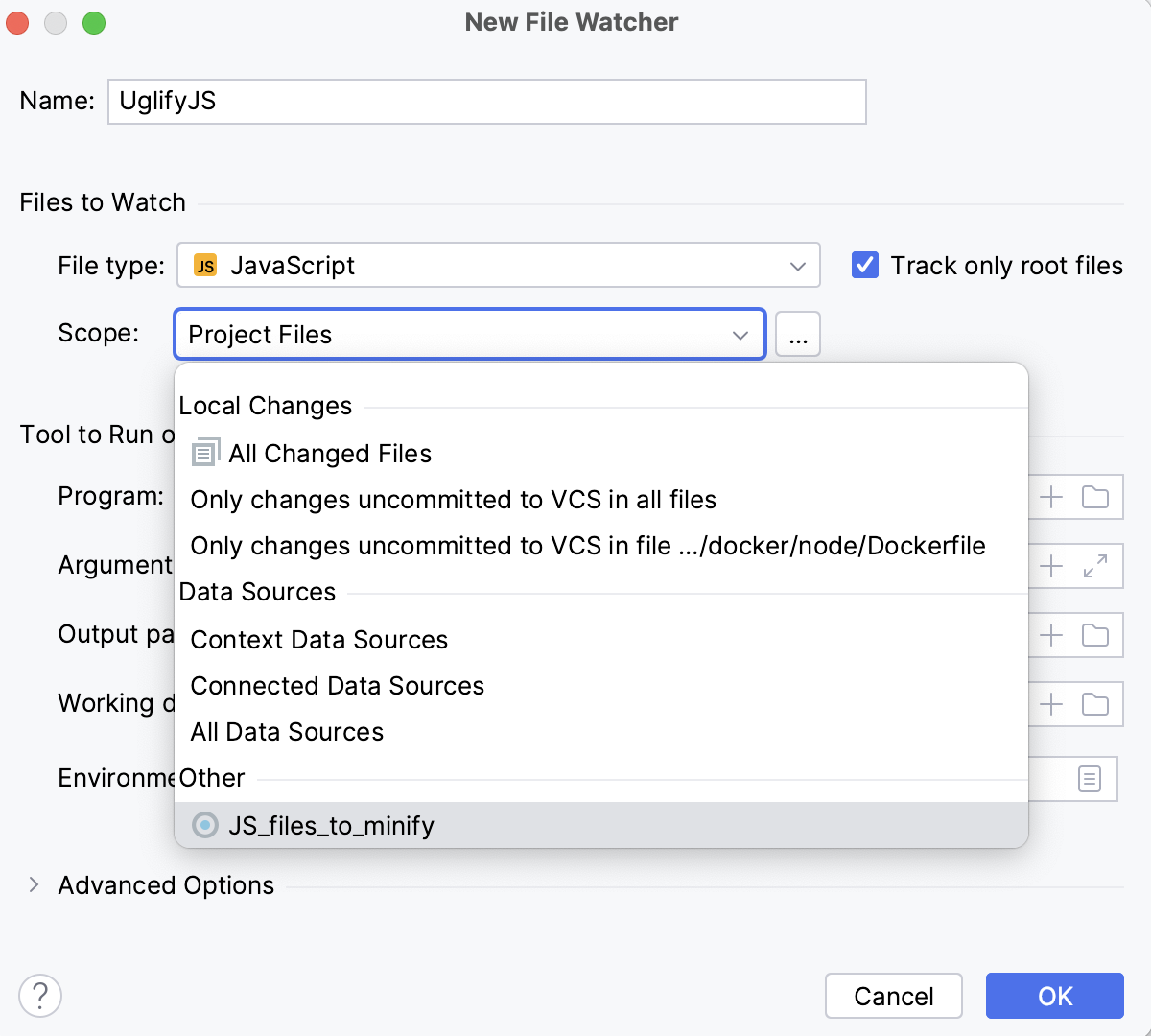 minify js files unused code