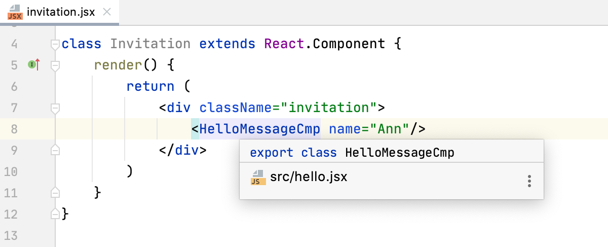Quick documentation popup for React component