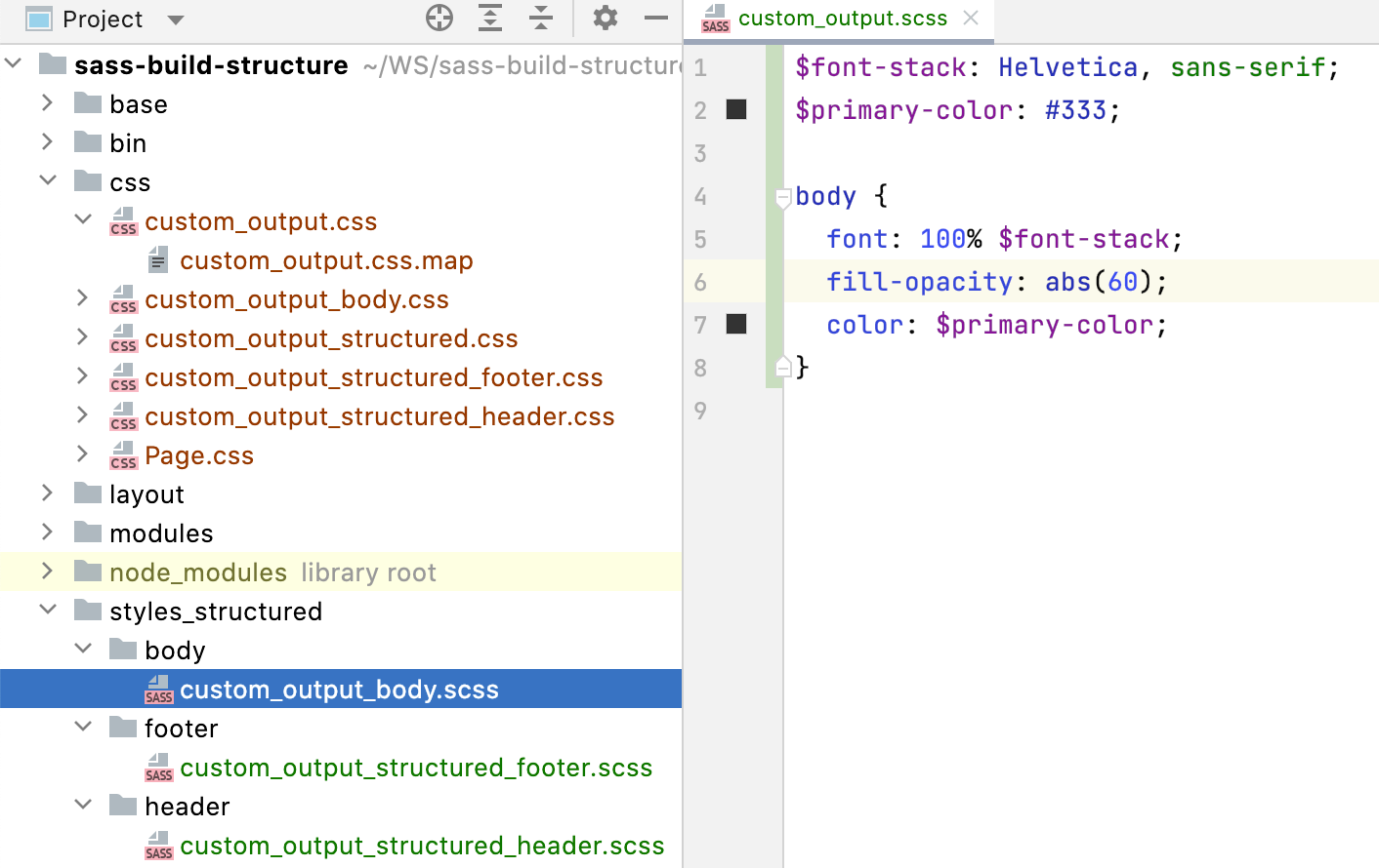 Custom output: the generated files are stored in a separate folder in a plain structure