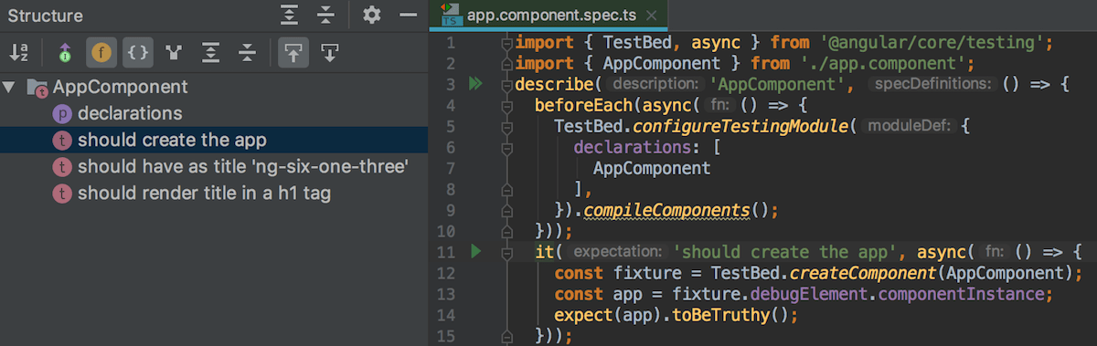 Structure view for tests