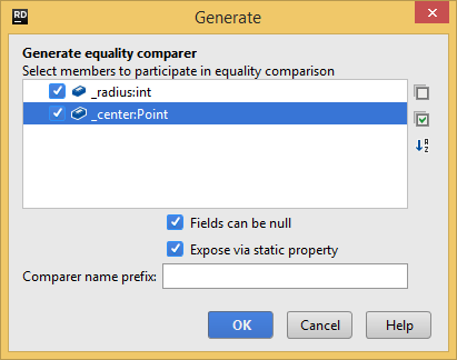 Generating equality comparer with JetBrains Rider