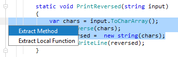 JetBrains Rider. Extract Method refactoring: choosing to extract a local function