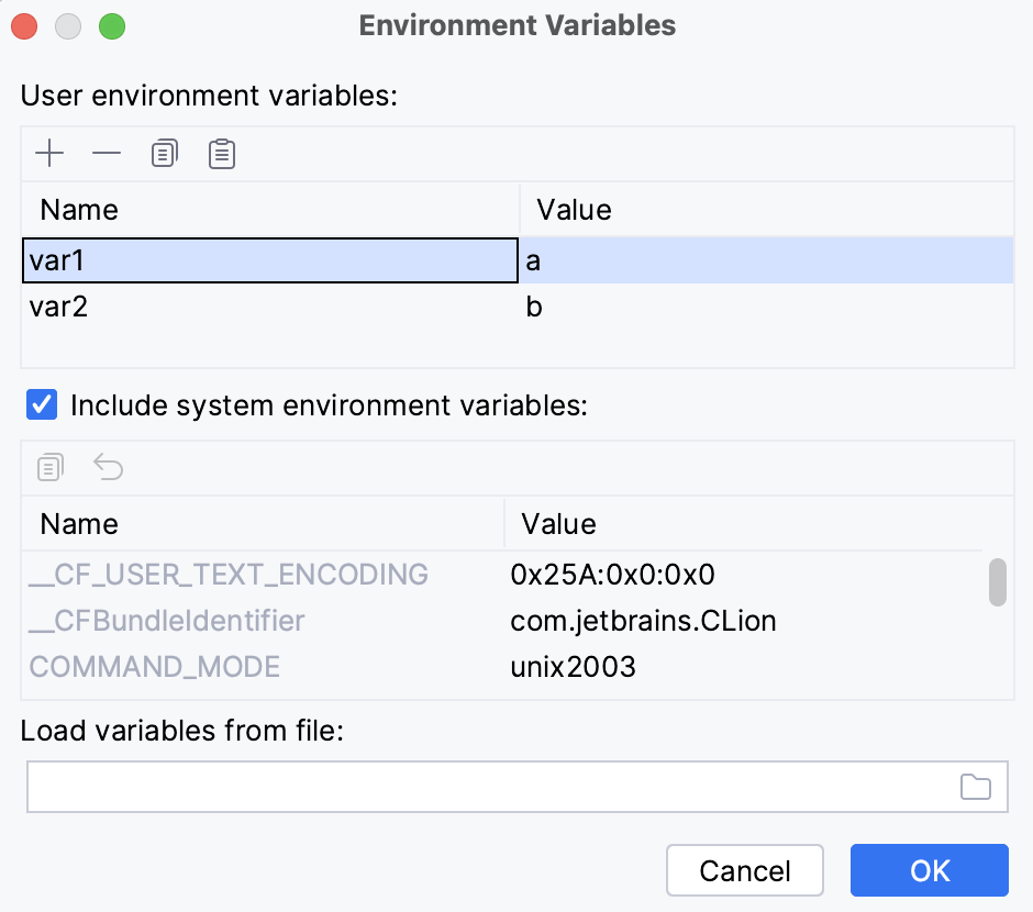 Adding environment variables