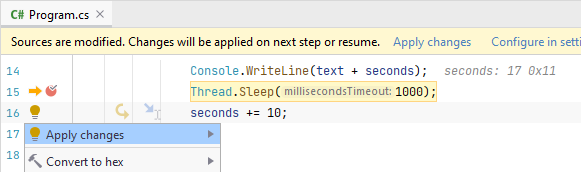 JetBrains Rider: Apply Hot Reload changes