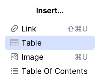 Insert a table in a Markdown file