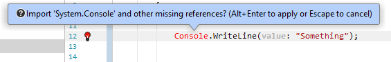 JetBrains Rider: Namespace import quick-fix