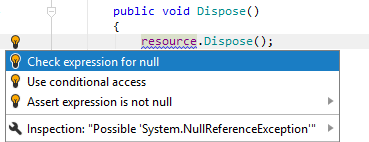 JetBrains Rider: Check expression for null quick-fix
