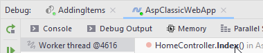 Session tabs in the Debug window