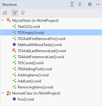 JetBrains Rider shows unit tests in File Structure