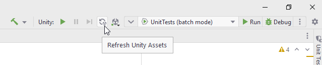 JetBrains Rider: Refresh Unity Assets button on the toolbar