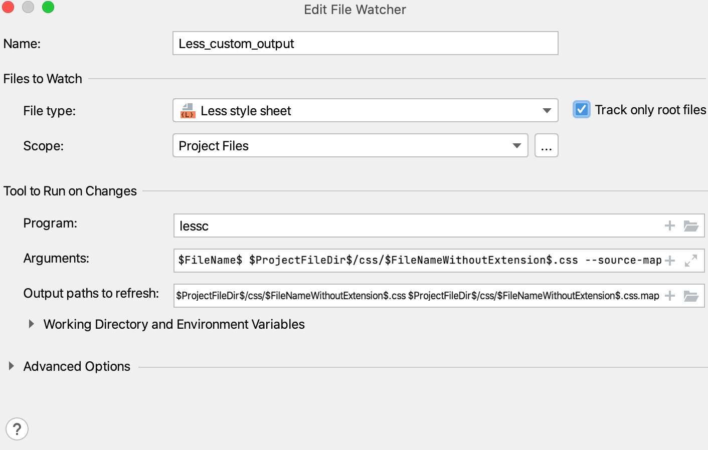New File Watcher with custom output path