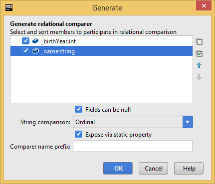 Generating a relational comparer class with JetBrains Rider