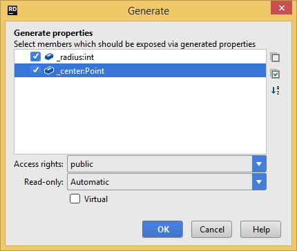 Generating properties with JetBrains Rider