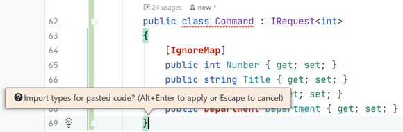 JetBrains Rider: Namespace import fix for pasted code block