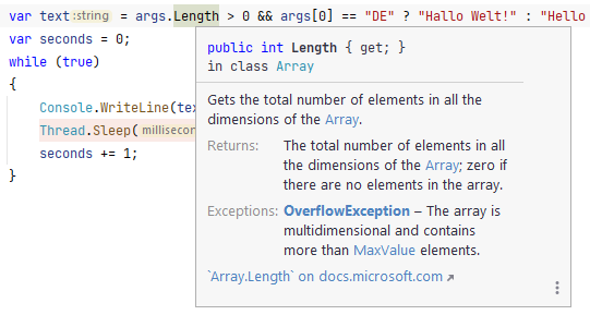 JetBrains Rider: Quick documentation popup