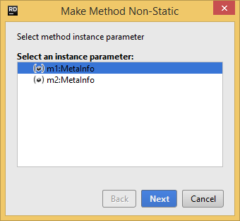 JetBrains Rider: Make method non-static refactoring