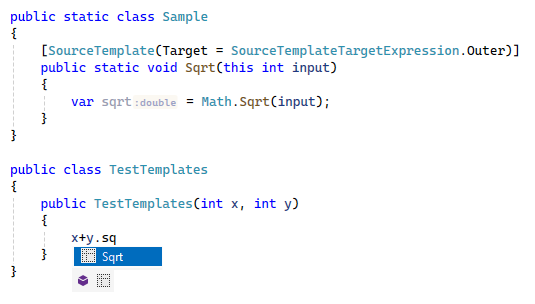 JetBrains Rider: Source templates. SourceTemplateTargetExpression parameter