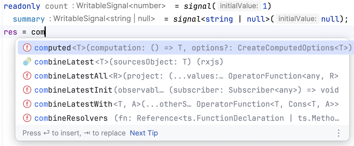 Create Angular signal: code completion