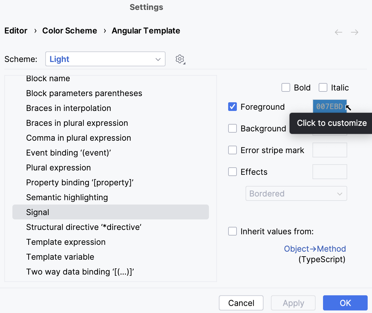 Angular signal: configure highlighting