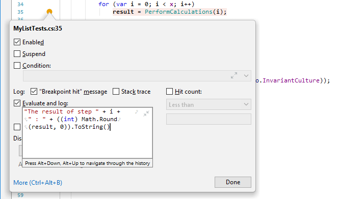 JetBrains Rider: evaluating expressions on tracepoint