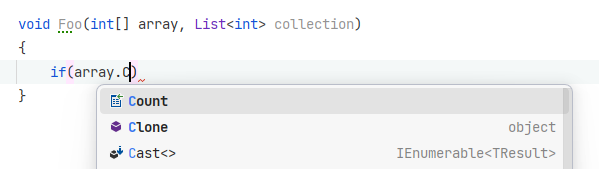 Completing mistyped Count property for array