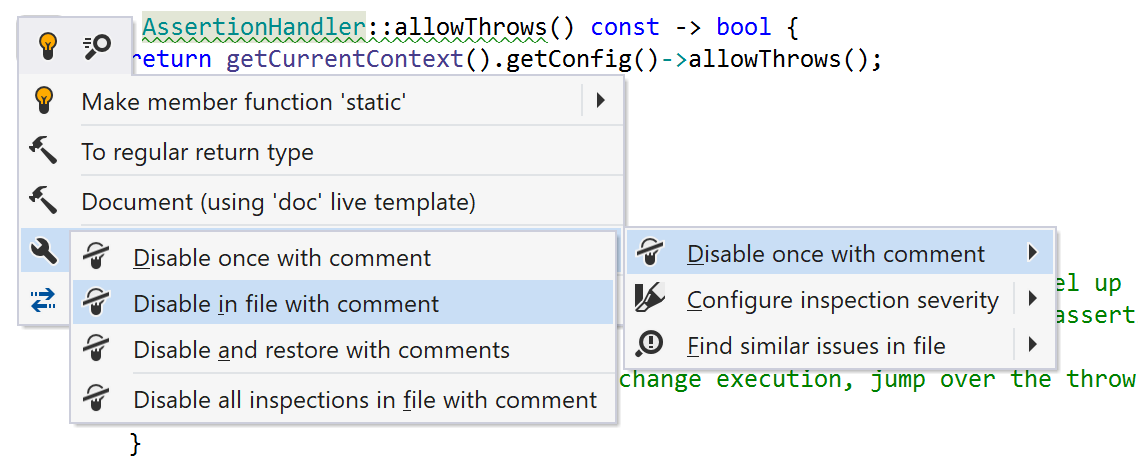 Disable inspections in C++