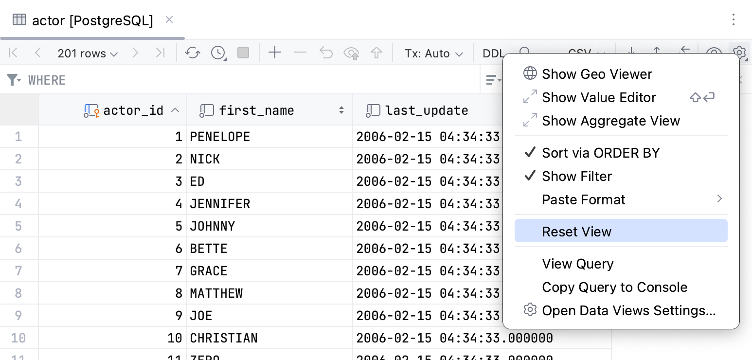 Restore the initial table view