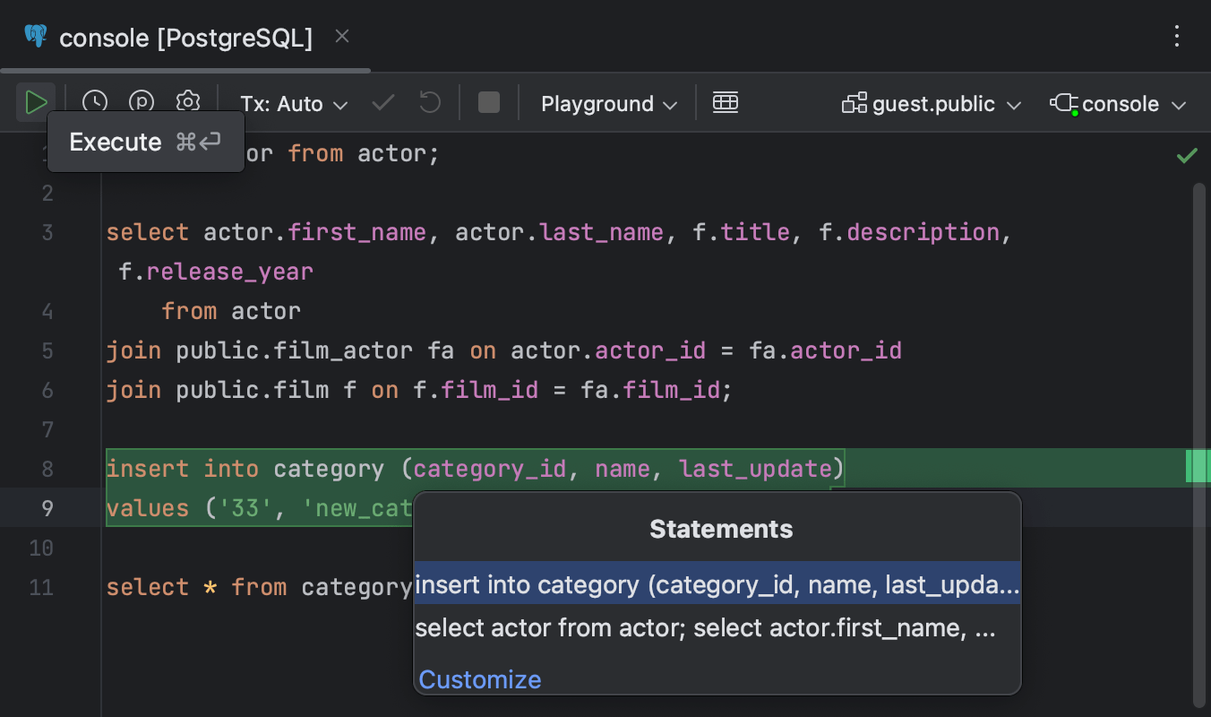 Run queries | JetBrains Rider Documentation