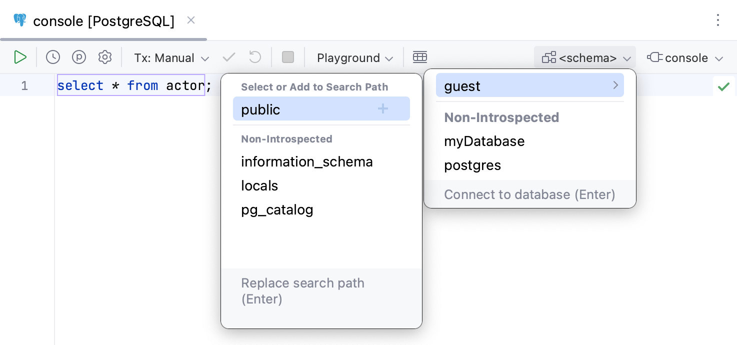 Select the default schema or database