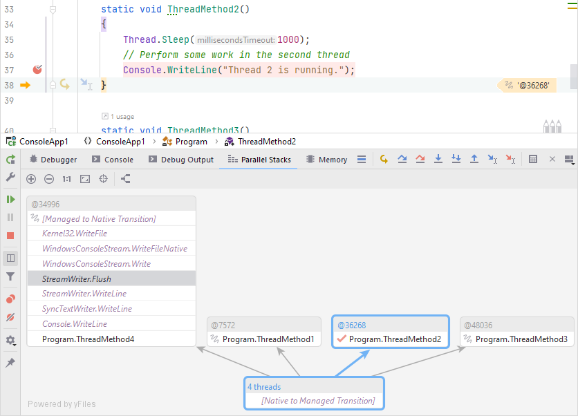 Debug multithreaded applications