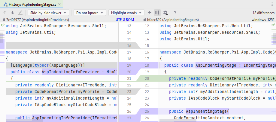 JetBrains Rider: Diff Viewer