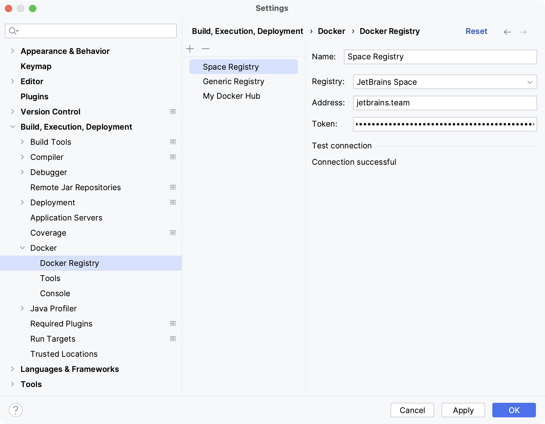 Docker Registry settings