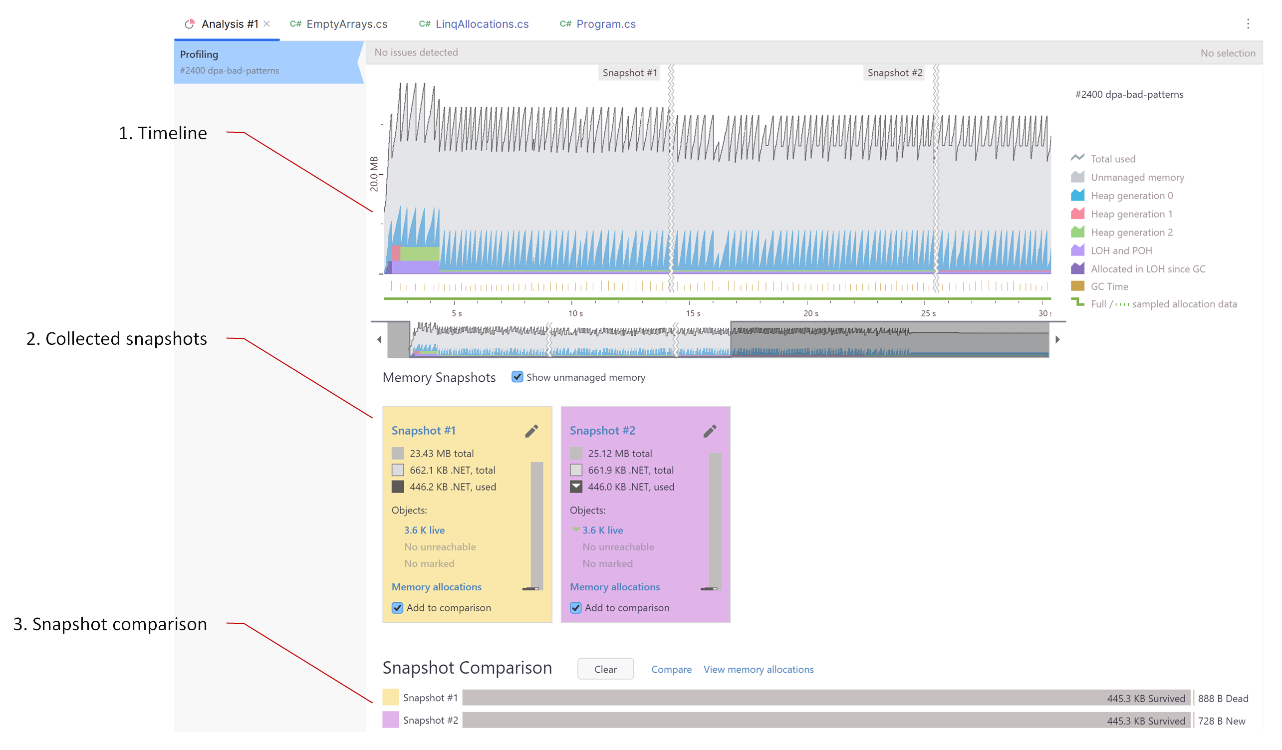 dotMemory in Rider Analysis overview