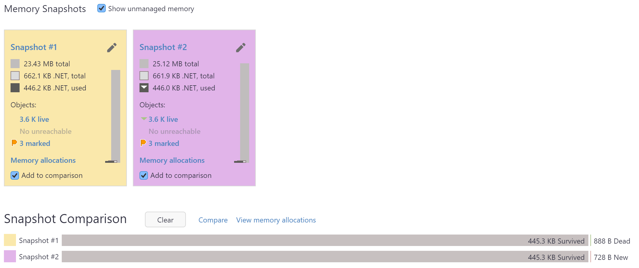 JetBrains Rider: Comparing memory snapshots