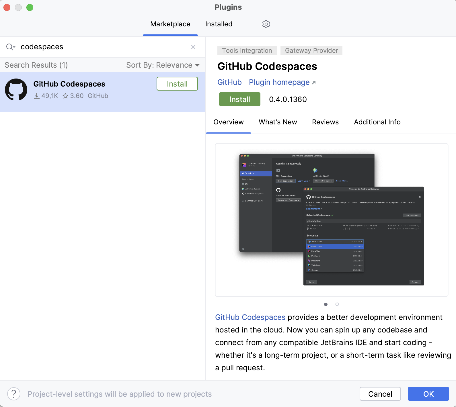 GitHub Codespaces plugin